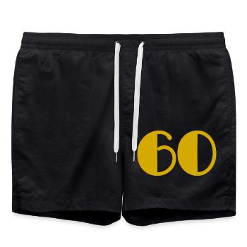 60. 60 YEARS. 60TH ANNIVERSARY. BIRTHDAY 60 YEARS. - Swim Trunks - black - Front - AI Model Male 185 light (185cm)