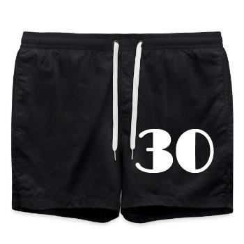 30. 30 YEARS. 30TH ANNIVERSARY. BIRTHDAY 30 YEARS. - Swim Trunks - black - Front - AI Model Male 185 light (185cm)