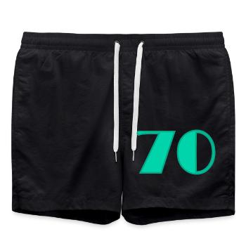 70. 70 YEARS. 70TH ANNIVERSARY. BIRTHDAY 70 YEARS. - Swim Trunks - black - Front - AI Model Male 185 light (185cm)