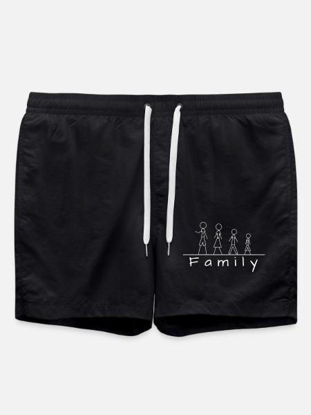 Strichmännchenfamilie - Badeshorts - Schwarz