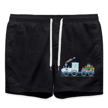 Children's train railway with trailer white - Swim Trunks - black - Front - AI Model Male 185 light (185cm)