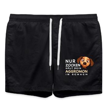Lustiger Spruch, Zocken hält Aggromon in Schach - Badeshorts - Schwarz - Vorne - AI Model Male 185 light (185cm)