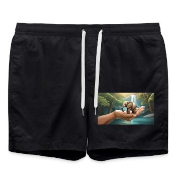 funny hooey an elephant is as small as a hand palm - Swim Trunks - black - Front - AI Model Male 185 light (185cm)