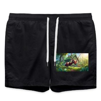 funny hooey an ant is as big as a house - Swim Trunks - black - Front - AI Model Male 185 light (185cm)