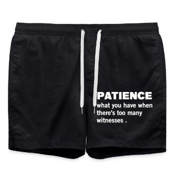 Geduld lustiges Zitat - Badeshorts - Schwarz - Vorne - AI Model Male 185 light (185cm)