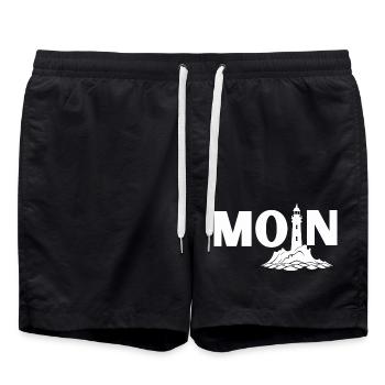 Norddeutsches Maritimes Moin Design mit Leuchtturm - Badeshorts - Schwarz - Vorne - AI Model Male 185 light (185cm)