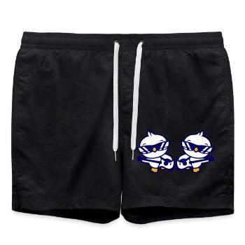 2 Chicks Birds Ducks Ribbon Cute Two Friends Team - Swim Trunks - black - Front - AI Model Male 185 light (185cm)