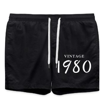 vintage 1980-Idée cadeau anniversaire - Short de bain - noir - Devant - AI Model Male 185 light (185cm)