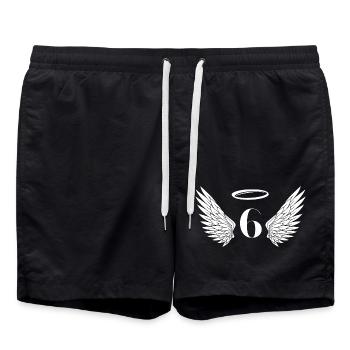 Number 6 Angel - 6th Birthday Wings - Swim Trunks - black - Front - AI Model Male 185 light (185cm)