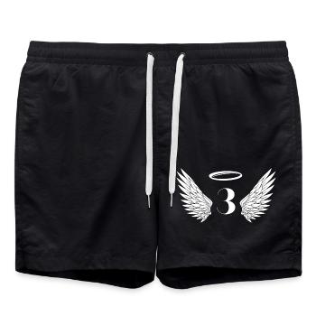 Number 3 Angel - 3rd Birthday Wings - Swim Trunks - black - Front - AI Model Male 185 light (185cm)