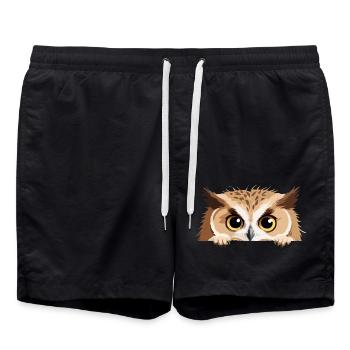 Eule Peeking Niedliche Entzückende Lustige Tier Karikatur - Badeshorts - Schwarz - Vorne - AI Model Male 185 light (185cm)