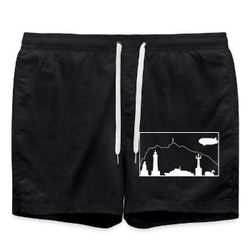 Bodensee & Pfänder | Silhouette filled | Weiß - Badeshorts - Schwarz - Vorne - AI Model Male 185 light (185cm)