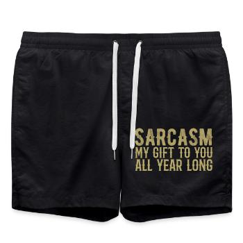 Sarcasm my gift to you all year long - Swim Trunks - black - Front - AI Model Male 185 light (185cm)