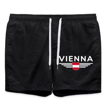 Vienna Austria Flag T Shirt Outfit Design - Swim Trunks - black - Front - AI Model Male 185 light (185cm)