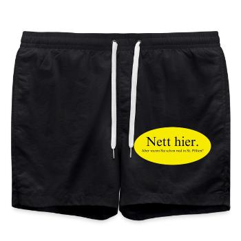 Nett hier, aber waren Sie schon mal in St. Pölten? - Badeshorts - Schwarz - Vorne - AI Model Male 185 light (185cm)