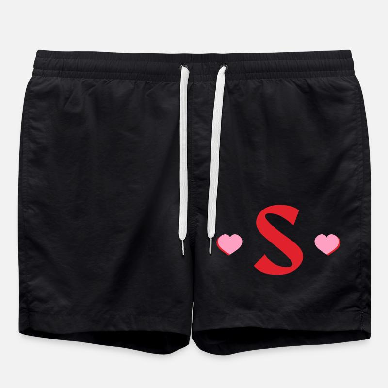 Lettre s cœurs rouges - Short de bain - noir