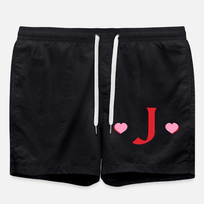 Letter j Red Hearts - Swim Trunks - black