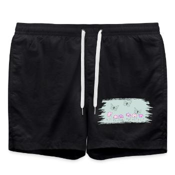 Watercolor Butterflies and Flowers - Swim Trunks - black - Front - AI Model Male 185 light (185cm)