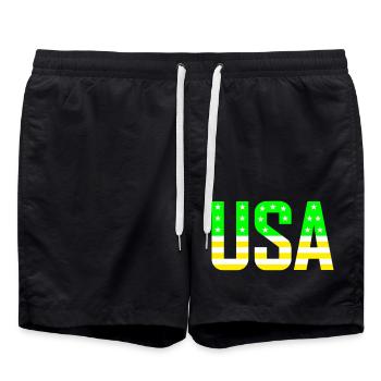 USA green yellow - Swim Trunks - black - Front - AI Model Male 185 light (185cm)