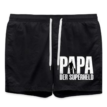 PAPA DER SUPERHELD Schön, dass es dich gibt! - Badeshorts - Schwarz - Vorne - AI Model Male 185 light (185cm)