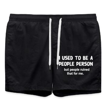 I used to be a people person , funny shirt - Swim Trunks - black - Front - AI Model Male 185 light (185cm)