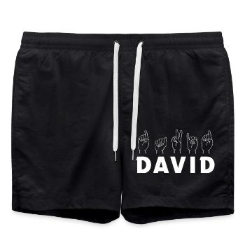Gebärdensprache David - Badeshorts - Schwarz - Vorne - AI Model Male 185 light (185cm)