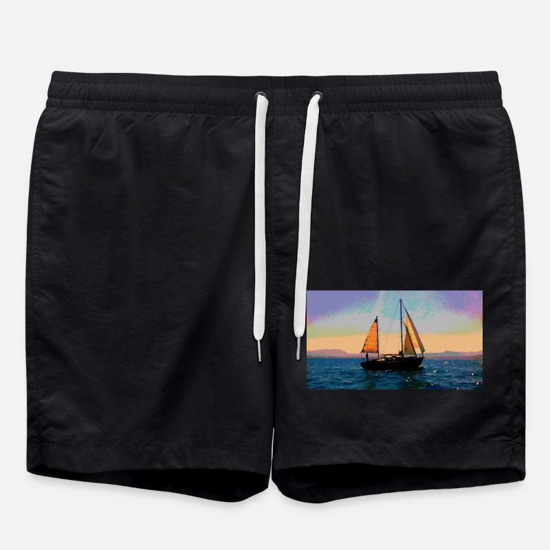 Boot auf dem Wasser entdeckt einen anderen Planeten - Badeshorts - Schwarz
