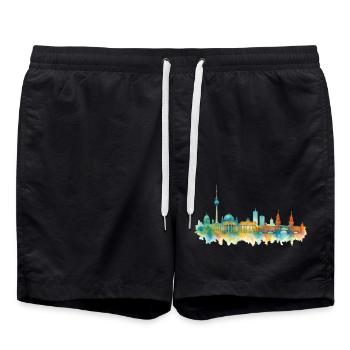Aquarelle sur l’horizon de Berlin - Short de bain - noir - Devant - AI Model Male 185 light (185cm)