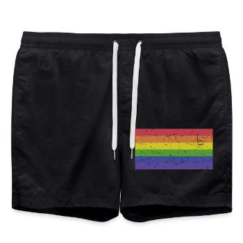 Regenbogen Flagge Vintage LGBT - Badeshorts - Schwarz - Vorne - AI Model Male 185 light (185cm)