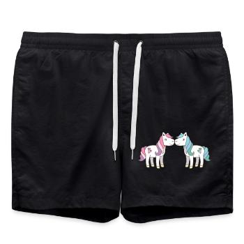 deux licornes mignonnes s'embrasser rose et aqua - Short de bain - noir - Devant - AI Model Male 185 light (185cm)