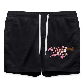 detailed Cherry blossom on a branch - Swim Trunks - black - Front - AI Model Male 185 light (185cm)