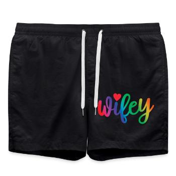 Wifey - Cute Heart, Gift For Wife Married Women - Swim Trunks - black - Front - AI Model Male 185 light (185cm)