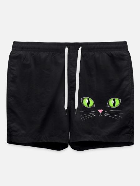 Cat green eyes - Swim Trunks - black