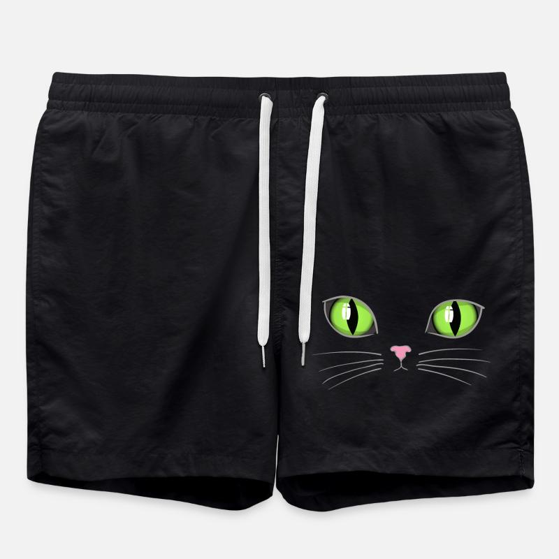 Cat green eyes - Swim Trunks - black