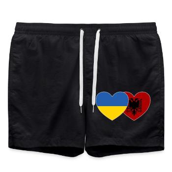 Ukraine Albania Heart Flag - Swim Trunks - black - Front - AI Model Male 185 light (185cm)