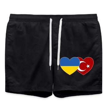 Ukraine Turkey Heart Flag - Swim Trunks - black - Front - AI Model Male 185 light (185cm)