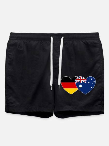 Germany Australia Flag Heart - Swim Trunks - black