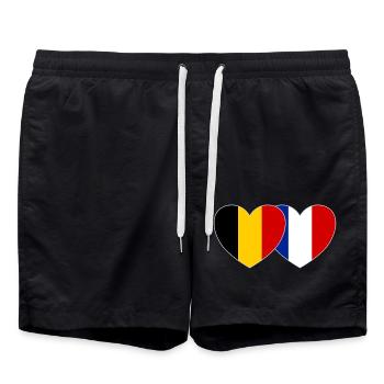 Belgien Frankreich Flagge Herz - Badeshorts - Schwarz - Vorne - AI Model Male 185 light (185cm)
