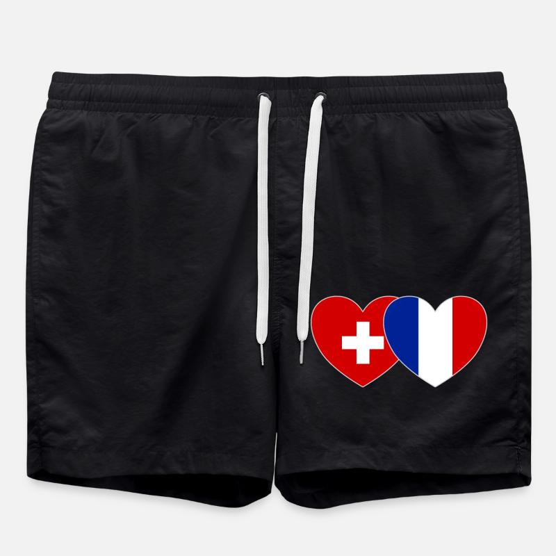 Suisse France Drapeau Cœur - Short de bain - noir