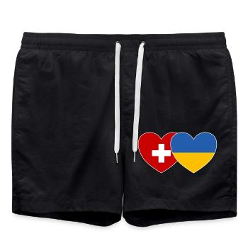 Ukraine Switzerland Flag Heart - Swim Trunks - black - Front - AI Model Male 185 light (185cm)
