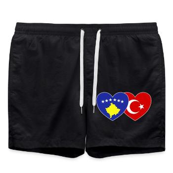 Kosovo Türkei Flagge Herz - Badeshorts - Schwarz - Vorne - AI Model Male 185 light (185cm)