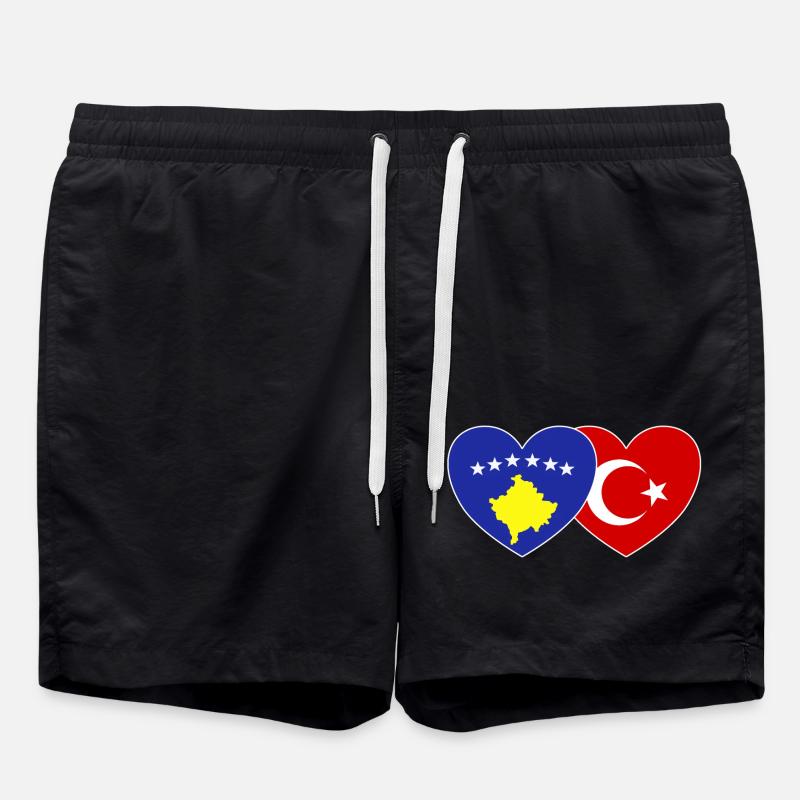 Kosovo Turquie Drapeau Cœur - Short de bain - noir