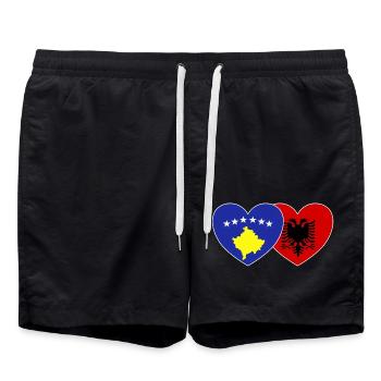 Kosovo Albanien Flagge Herz - Badeshorts - Schwarz - Vorne - AI Model Male 185 light (185cm)