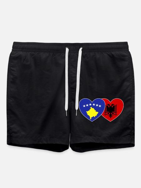 Kosowo Albania Flaga Serce - Kąpielówki - czarny