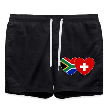Südafrika Schweiz Flagge Herz - Badeshorts - Schwarz - Vorne - AI Model Male 185 light (185cm)