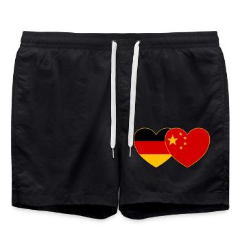 Germany China Flag Heart - Swim Trunks - black - Front - AI Model Male 185 light (185cm)