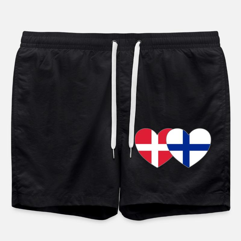 Danemark Finlande Flag Heart - Short de bain - noir
