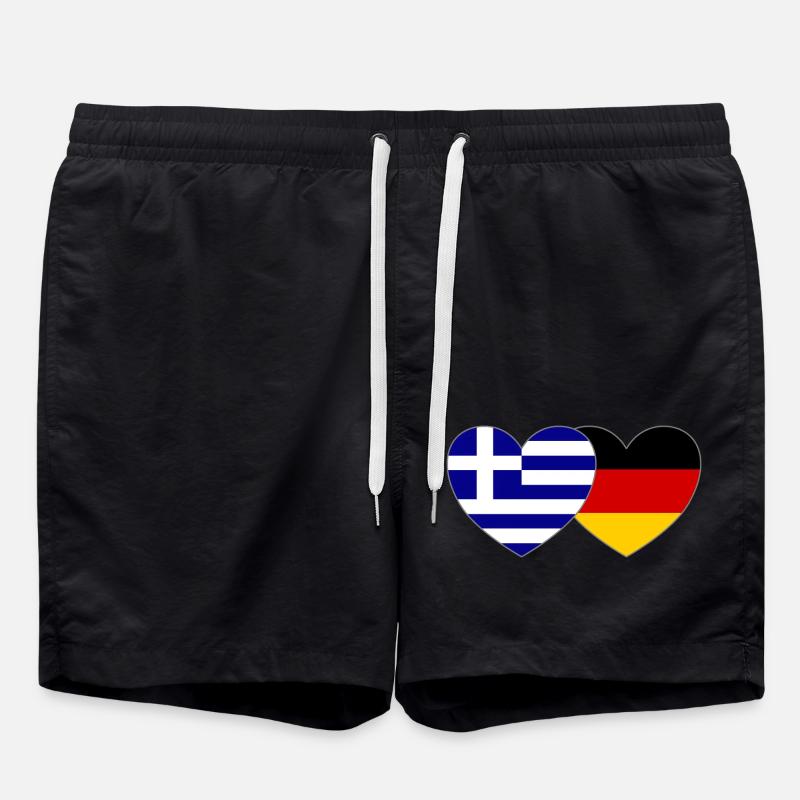 Greece Germany Flag Heart - Swim Trunks - black