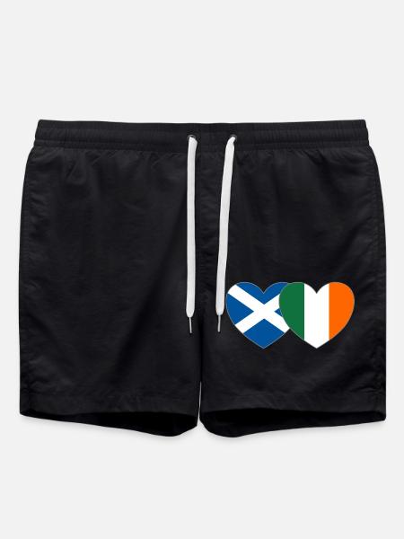 Scotland Ireland Flag Heart - Swim Trunks - black