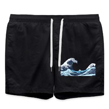 Kanagawa Waves Aesthetic Japanese Art Great Wave - Swim Trunks - black - Front - AI Model Male 185 light (185cm)